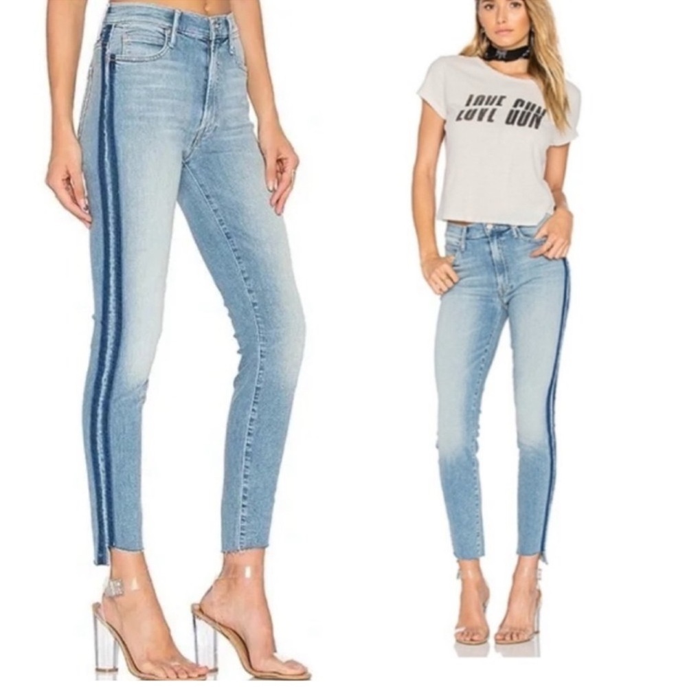 MOTHER stunner zip ankle step fray light kitty racer